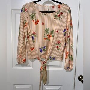 Floral & Striped Tie-up Blouse